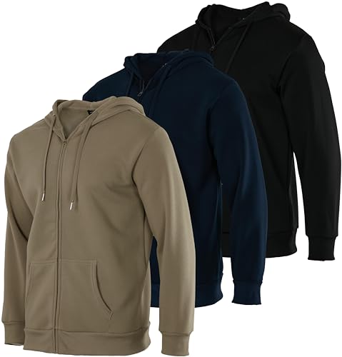 Real Essentials 3 Pack: Mens Fleece Long Sleeve Full Zip