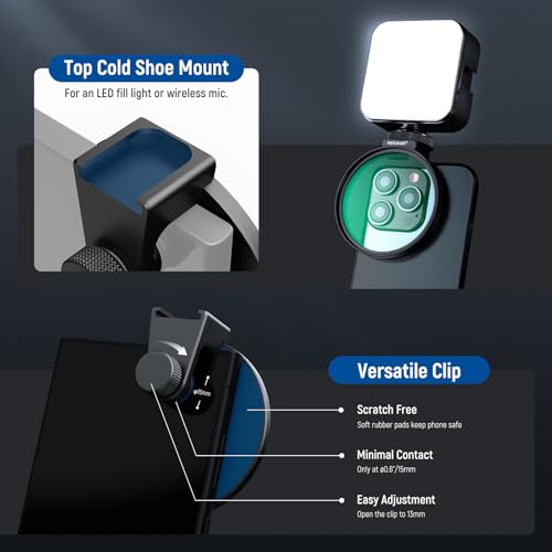 Image of NEEWER 67mm Black Diffusion 1 /4 Filter for Mist Cinematic Effect & Cold Shoe Phone Clip, Pouch & Lens Cleaning Cloth, Compatible with iPhone 17 16 16e 15 Pro Max Android Samsung Galaxy S26 Ultra