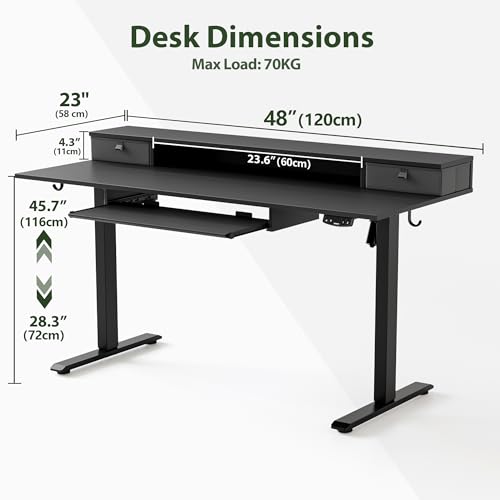 Image of Agilestic Electric Standing Desk with 2 Drawers and Keyboard Tray, 48 x 23 Inches Ergonomic Adjustable Height Desk with Storage, Sit Stand Computer Workstation, Black