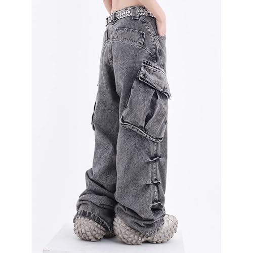 Y2K Jeans Men's Hip Hop Vintage Washed Old Jeans Brother Extra Large Pocket Loose Wide Leg Pants4