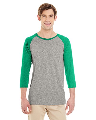 Dri-Power Active Triblend Baseball Raglan T-Shirt (601RR) Oxford Grey Irish Green Heather, XL