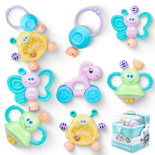 Image of SUPVIB Baby Toys 0-6 Months, Rattle Toys for Babies 0-6 Months Teething, Newborn Baby Rattles, Infant Rattles Teethers for Babies 0-3-6-12 Months Boy Girl Thanksgiving Christmas Gift(5 PCS)