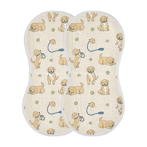J JOYSAY Golden Retriever Dogs Beige Baby Burp Cloths for Boys Girls Large 22''x11'' Cotton 4 Layer Boys & Girls Rags for Girl Newborn one sizex2