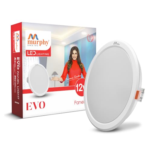 Image of Murphy EVO 12W Round LED Panel Light | 3000K Warm White| Recessed Ceiling Light | 1200 Lumens | 125mm Cutout | BIS Approved | 4kV Surge Protection | 2-Year Warranty | Pack of 1