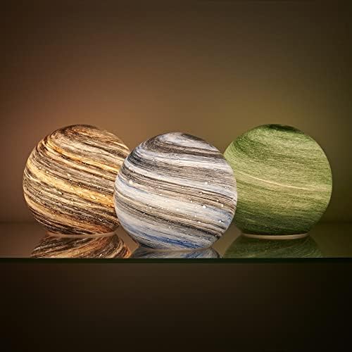 Auraglow Handmade Blown Glass Art Planet LED Table Lamp, Cordless Battery Operated Light, [JADE]