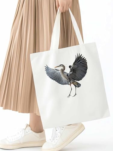Canvas Tote Bag, Chic Dantop Crane Print Aesthetic Canvas Tote Handbags for Women Shoulder Bag,2