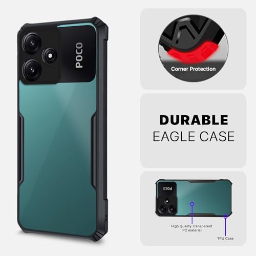 Image of Outlouders Back Cover for Poco M6 Pro 5G | Ultra Hybrid Transparent | Full Camera Protection | Raised Edge | Crystal Clear Bumper Case (Black)