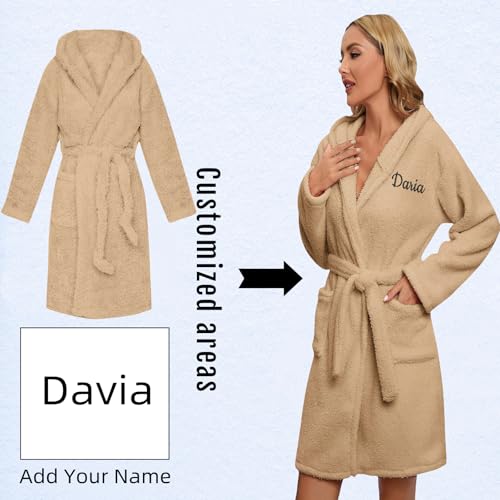 Custom Bathrobes Womens Hooded Fleece Robe with Embroidered Name Long Robes for Women - Womens Bath Robe - Custom Gifts For Her2