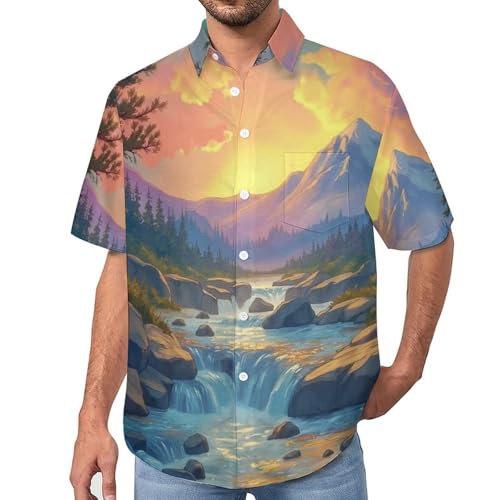 Chemise hawaïenne homme imprimé cascade pour vacances d'été et soirées plage décontractées