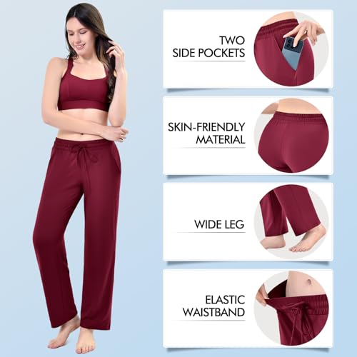 Stanpetix Track Pants Women Loose Straight Leg Women’s Sweatpants with Pockets for Sports Jogging (Redwine,Medium) — view 3