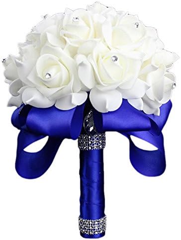 Starworld Wedding Flowers, Handmade Bridal Bridesmaid Bouquet Set in Ivory Foam Silk Roses for Wedding, Birthday