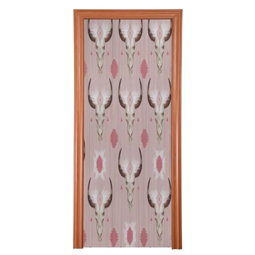 FLildon Native Aztec Tribal Bull Skull Door Cover Decoration, Party Accessory Porch Decor for Festive Ornament Room Door Covers 36 x 98 Inch