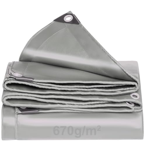Grau Abdeckplane 670 g/m² LKW Plane mit Ösen PVC-Gewebeplane Wasserdicht Reißfest & UV-beständig für Boot, LKW, Anhänger, Schwimmbad, BAU, Dächer, Holz, Gartenmöbel-Abdeckung & Schutzplane (3x6m)