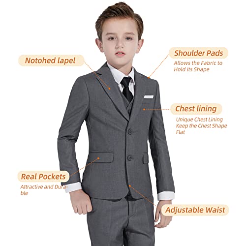Image of Plavict Boys' Suits Slim Fit 5 Piece, Adjustable Waist, Boys Formal Set