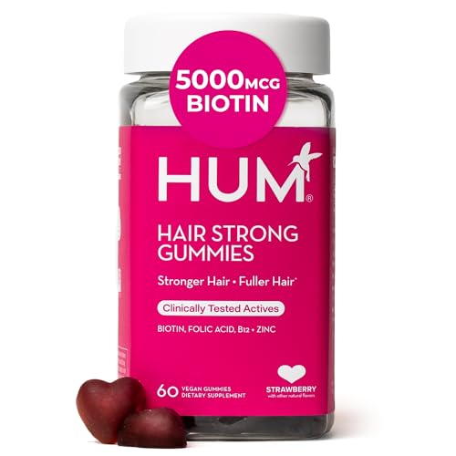 HUM Hair Strong Daily Hair Growth Gummies with Biotin, Zinc, Vitamin B12 to Support Growth, Folic Acid & Vitamin B12 Gummy Vitamins for Healthy Hair Support for Women and Men, 60 Gummies