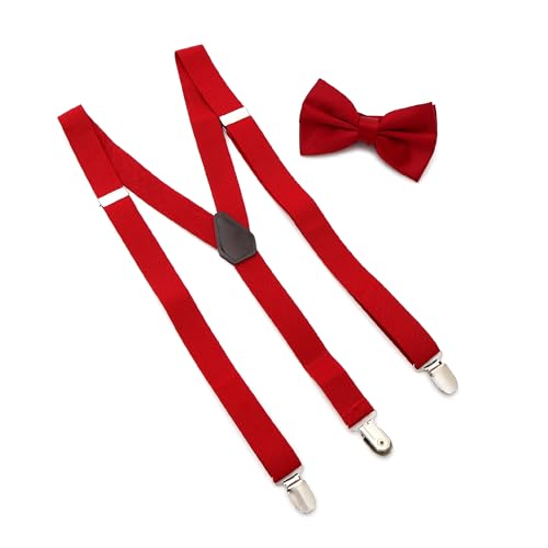 Man of Men Bowtie and Suspender Set for Men Mens Scarlet Red Suspenders Bow Ties and Suspenders Boys Women Tirantes Para Hombre One Size Fits Most