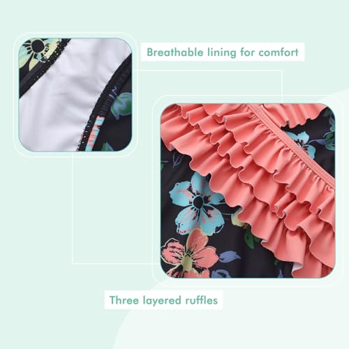 Image of Moon Tree Girls One Piece Swimsuits Ruffle Swimwear Beach Bathing Suit 2-14 Years