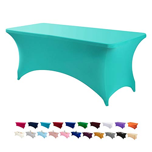 Image of Peomeise 6FT Spandex Table Cover Rectangular Stretch Spandex Tablecloth (Turquoise,6FT)