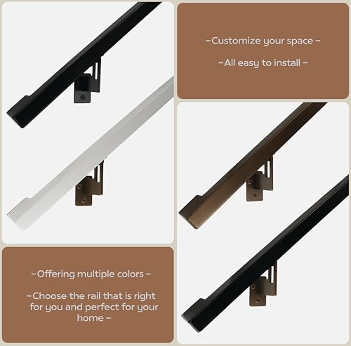 Modern Aluminum Handrail Grab Bar Kit, Adjustable Steel Brackets Included, Returns to Wall, Powder Coated Finish (Black, 8 Foot Handrail Set) by Concept Fusion - Image 5