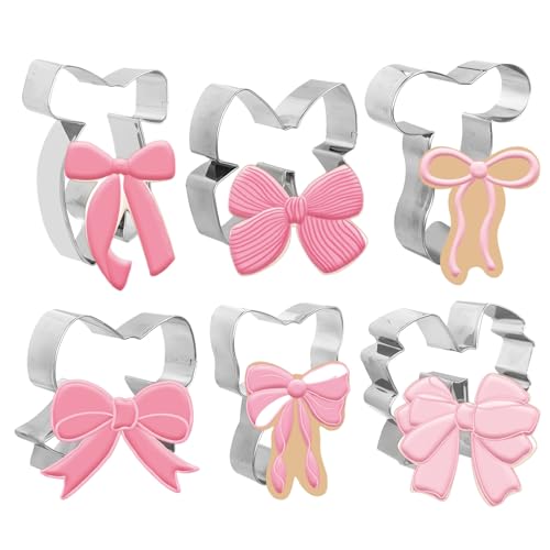 Fysuimu 6Pcs Bow Cookie Cutters 3.9' Coquette Bowknot Shape Cookie Cutting Molds Biscuit Cutters For Women Birthday Wedding Baby Shower Diy Craft Baking Supplies