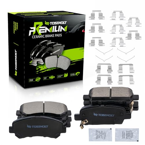 TOSTMOLT New 8pcs Complete Front+Rear Super Quiet Slotted & Shimmed Ceramic Disc Brake Pads Set w/Installation Hardware Compatible With Rogue Select Maxima Juke Nismo RS Sentra SE-R Spec-V X-Trail T31