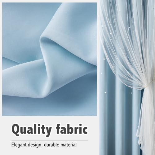 Image of indistar Star Cutout Kids Window Blackout Curtains for Girl Bedroom Window Room Darkening Curtains & Drapes Baby Nursery Curtains (2 Panel,52Wx54L inch,Sky Blue)