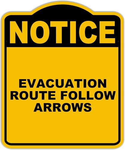 EVACUATION ROUTE FOLLOW ARROWS Notice Yellow Black Aluminum Composite Sign 15 x 18 inches