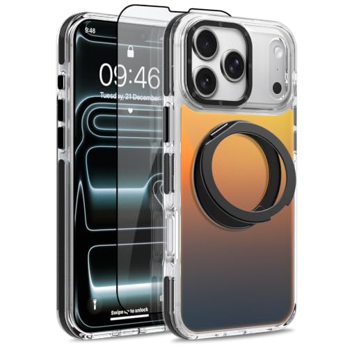 Image of Magnetic for iPhone 17 Pro Case with 360 Stand [Compatible with Magsafe] [Fluorescent Design] [1 Screen Protector] Slim Translucent Matte Case for iPhone 17 Pro 6.3 inch, Black