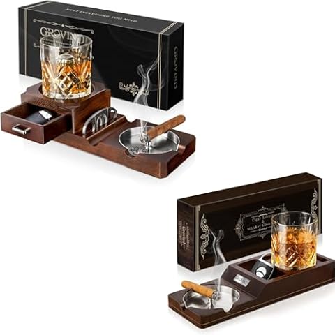 Grovind Cigar Ashtrays, Whiskey Glass Tray and Wooden Ash Tray Detachable Outdoor Ashtray for Cigarettes,Cigar Gifts for Men,Outdoor Ashtrays for Patio,Ash Trays Indoor Home Office Bar Decor Cover