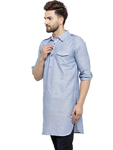 Image of Enchanted Drapes Light Blue Cotton Men's Pathani Kurta(XS to 7XL)