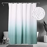 Popkozzi White Green Shower Curtain: Green Ombre Shower Curtains for Bathroom - Fancy Tufted Ruffle Pleat Pintuck Embossed Textured Decorative Shower Curtain Set with Hooks - 72x72