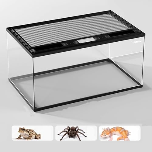 XADBDM レプタイルボックス 爬虫類ケージ ステンレス鋼 フロートガラス 360°観察 光透過率>92% グラステラリウム 両生類 水陸両用 水漏れなし 脱走防止安全ロック カナヘビ飼育セット 通気性 昆虫飼育ケース カエル亀 蛙 昆虫など適用(50x