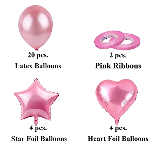 Image of AMFIN (Pack of 30) Birthday Decoration Combo / 1st Birthday Decoration for Baby / 1st Birthday Decoration Items /First Birthday Party Decoration /Balloons /Birthday Party - Pink