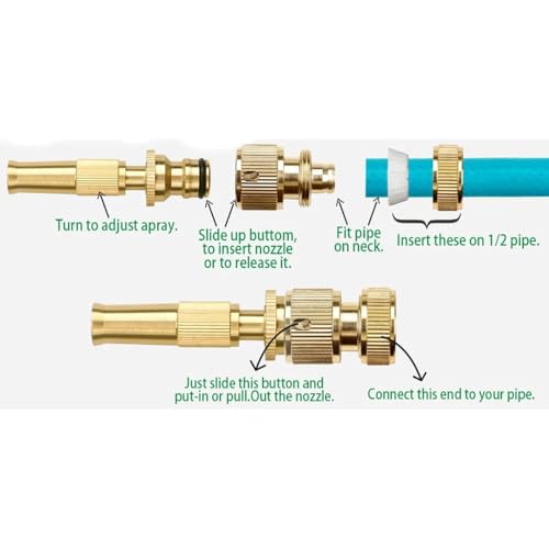 Image of Adjustable Brass Hose Nozzle - High Pressure Jet Spray for Gardening, Hose Pipe, Carwash, and Outdoor Cleaning(Spray Gun)
