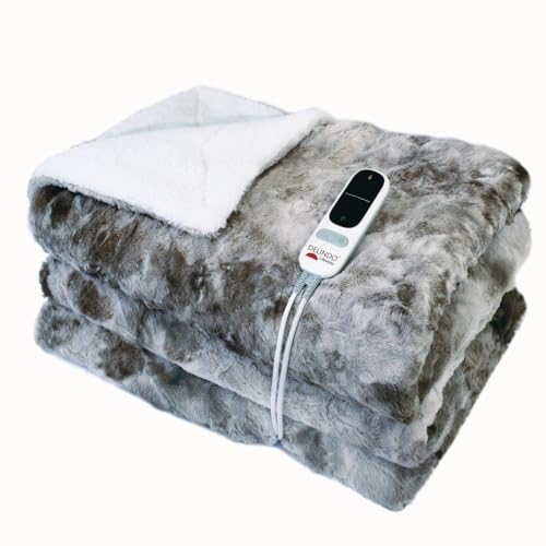 Delindo Lifestyle Heizdecke mit Abschaltautomatik 215 x 240 cm, große Kuscheldecke XXL mit 9 Temperaturstufen, mit Lammfell Optik, grau