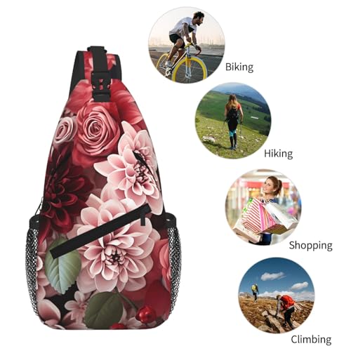 Mochila tipo crossbody con diseño floral roja miniatura 6
