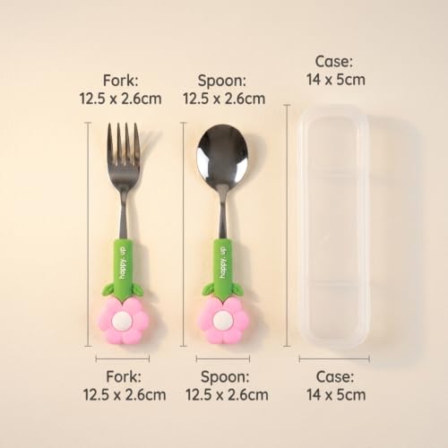 Image of Supvox Toddler Utensils Set, Kids Fork and Spoon, 304 Stainless Steel-Pink