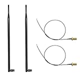 HUACAM 9dBi Omni WiFi Antenna with RP-SMA Connector for Wireless Network Router/USB Adapter/PCI PCIe Cards/IP Camera/Wireless Range Extender+ 2 xU.FL Mini PCI to RP-SMA Pigtail Antenna WiFi Cable