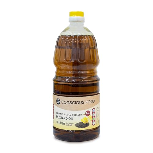 Image of Conscious Food Organic Cold Pressed Black Mustard Oil | 2 Litre | Mustard Oil for Cooking | Certified Organic | Good for heart health | Kachi Ghani