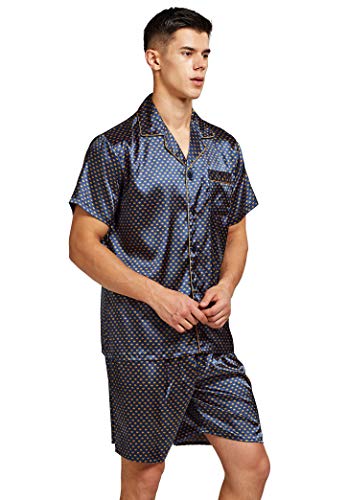 Men's Short Sleeve Satin Pajama Set with Shorts2
