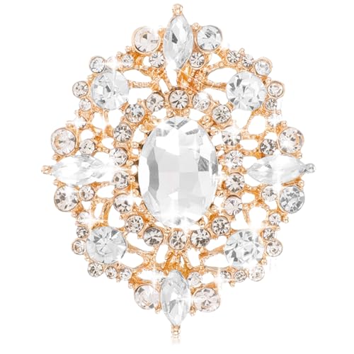 Image of Gold Crystal Brooch, Champagne Gold Small Brooches Pin for Women, Vintage Diamante Elegant Brooches for Clothes, Sweater, Coat, Scarves, Dress, Wedding, Bridal