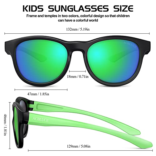 Kids Polarized Sunglasses Sport TPEE Unbreakable Frame with Adjustable Strap for Boys Girls Age 5-132