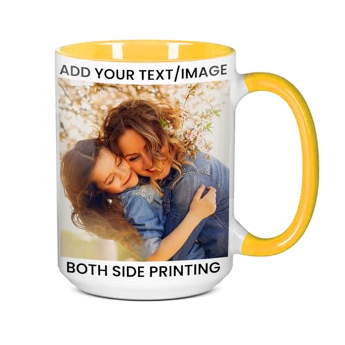 Customize Coffee Cup – Personalized Ceramic Mug with Picture or Text, Taza Personalizada Custom Design, Custom Coffee Mug Gifts for Men and Women - White/Yellow|15oz