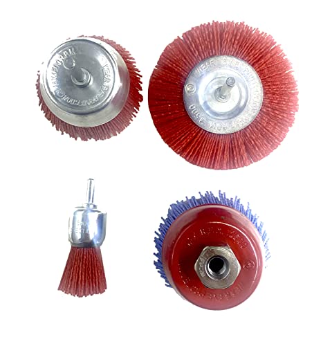 Image of Jon Bhandari Tools 4pc Nylon Filament Abrasive Wire Wheel & Cup Brush Set - Medium Grit, Heavy Duty - for Rust, Paint Removal, Surface Prep on Metal, Wood, Plastic