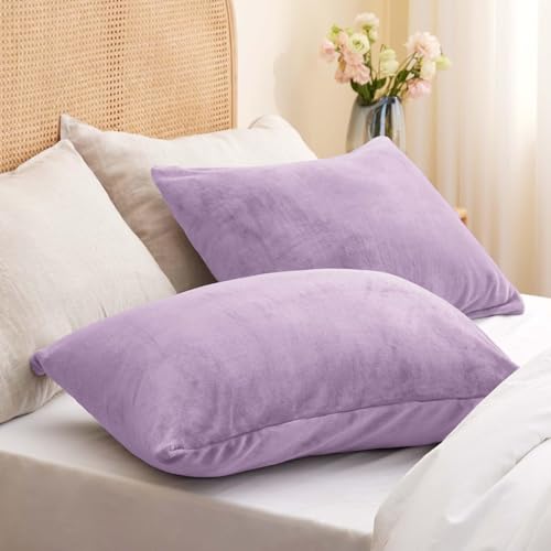 Image of BEDELITE Flannel King Size Pillow Cases Set of 2, Lavender, 20x36 Inches