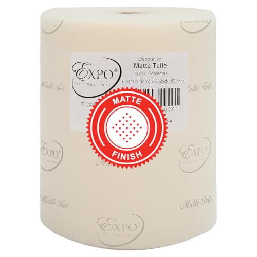 Expo International Decorative Matte Tulle, Roll/Spool of 6” X 200 Yards, Lightweight Polyester Tulle Fabric for Tutus, Costumes, and Party Decorations, Washable, Easy-to-Use, Ivory