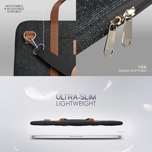 Image of Laptop Sleeve with Handle upto 14 Inch for Men & Women | Ultra Slim Lightweight | Detachable Shoulder Strap | For Macbook Air /Pro, Asus, Lenovo, Dell & more|Gift for Office & Daily Travel (Jute Black)