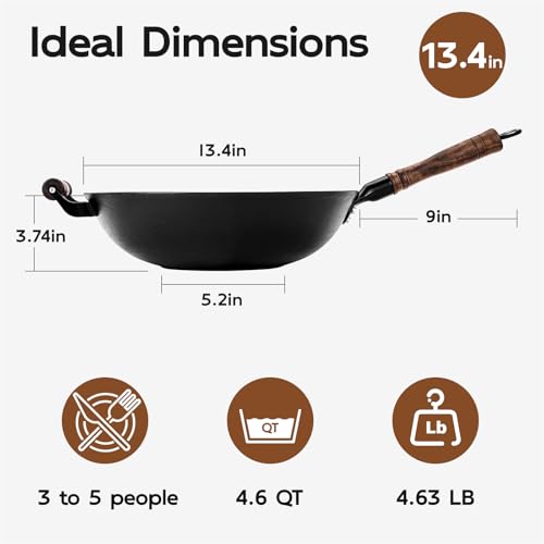 Wok plano de hierro con tapa de vidrio y espátula miniatura 6