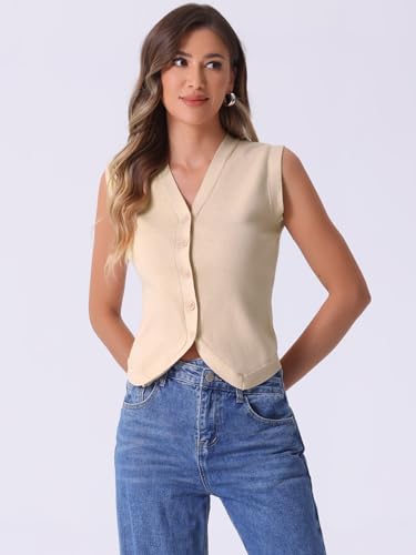 Image of Allegra K Vest Tops for Women Sleeveless Sweater V Neck Cropped Button Up Business Casual Knit Tank Tops