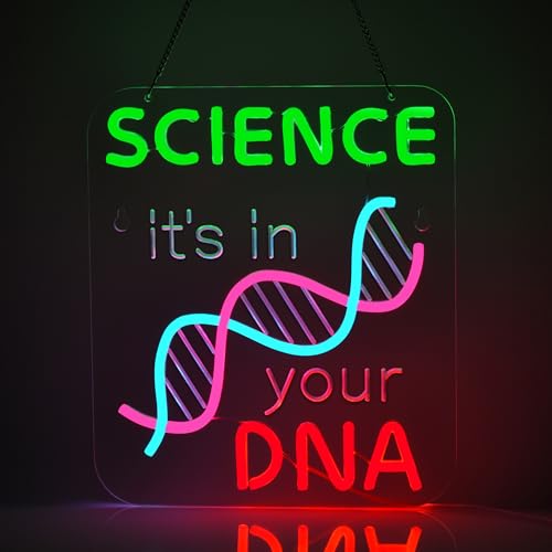 Image of DNA Science Neon Sign Wall Decor 16 inchx12 inch Dimmable LED Light with Double Helix Model, Biology Teacher Gift for Classroom Lab Office Bedroom, Science Gifts for Students Teens Chemists & Science Lovers